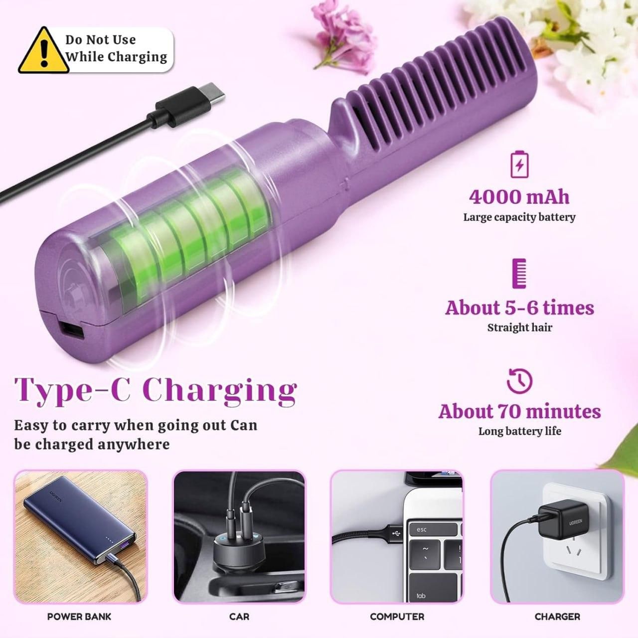 Portable Mini Hair Straightener | Cordless Rechargeable Comb
